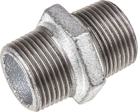 Фото 1/4 770280206, Galvanised Malleable Iron Fitting Hexagon Nipple, Male BSPT 1in to Male BSPT 1in