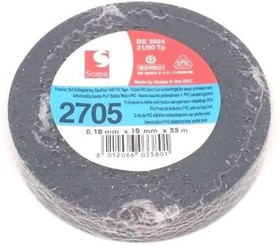 Фото 1/2 Лента электроизоляционная ПВХ, 2705, цвет черный, 19мм 33м, SCAPA (103463)