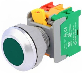 LXB30-1O/C G, W/O LAMP, Переключатель: кнопочный, Фикс.пол: 1, NC + NO, 30мм, зеленый, IP65