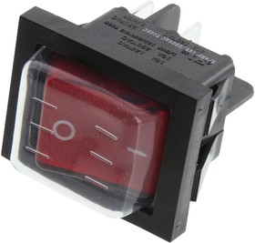 RB242D1021-117/ACC-F02-1, Rocker Switches Rocker, DPST, Off-On, Panel Mount, Snap-In, Red, NEON, Red, I/O Vertical, IP54