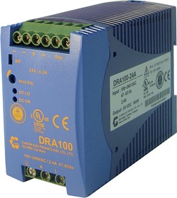 DRA100-12A, DRA100 DIN Rail Power Supply, 90 264V ac ac Input, 12V dc dc Output, 8.4A Output, 100W