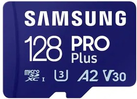 Карта памяти microSDXC UHS-I U3 Samsung Pro PLUS 128 ГБ, 180 МБ/с, Class 10, MB-MD128SA, 1 шт., переходник SD
