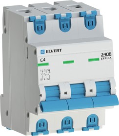Фото 1/2 Elvert Автоматический выключатель Z406 3Р C4 4,5кА ELVERT Z4063C-04