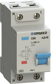 Фото 1/2 Engard Автоматический выключатель дифф.тока АД12 2р C63 30 мА электрон. тип AС AD12-23CAC-63