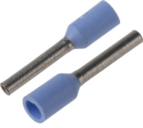 GWE0.25-6, GWE Insulated Crimp Bootlace Ferrule, 6mm Pin Length, 0.8mm Pin Diameter, 0.25mm² Wire Size, Light Blue