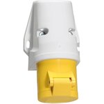 11912, IP44 Yellow Wall Mount 2P + E Industrial Power Socket, Rated At 16A, 110 V
