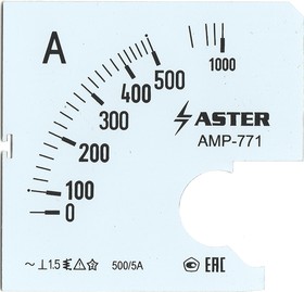 Фото 1/2 Aster Шкала к амперметру AMP-771 500/5 А SC771-500