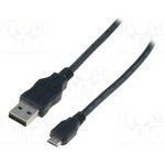 AK-300110-018-S, Cable; USB 2.0; USB A plug,USB B micro plug; nickel plated; 1.8m