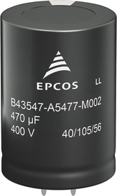 B43547A9477M000, Aluminum Electrolytic Capacitors - Snap In 400VDC 470uF 20% PVC STD 6.3mm Term
