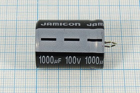 Фото 1/4 Конденсатор электролитический, емкость 1000мкФ, 100В, размер 22x30, номинальное отклонение 20, +105C, алюминий, выводы 2P, HSW, JAMICON