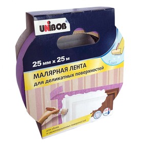 89578, Клейкая лента малярная заказная для деликатных поверхностей UNIBOB 25мм х 25м (инд.упаковка)