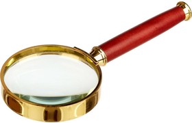 Лупа классическая, увеличение х5, диаметр 50мм, золото с коричневой ручкой 1095898