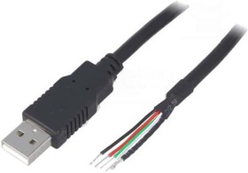 Фото 1/2 CAB-USB-A-2.0-BK, Кабель, USB 2.0, провода, вилка USB A, 2м, черный, Проводник: Cu