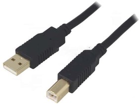 Фото 1/2 CAB-USB2AB/3G-BK, Кабель, USB 2.0, вилка USB A,вилка USB B, позолота, Дл.кабеля 3м