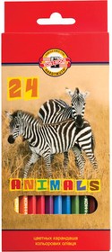 Фото 1/2 Карандаши цветные KOH-I-NOOR "Animals", 24 цвета, шестигранные, натуральное дерево, 3554/24, 3554024008KSRU