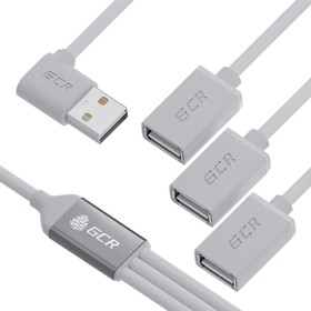 GCR-53355, GCR USB Hub на 3 порта, 0.35m, гибкий, двусторонний угловой AM / 3 х AF, белый