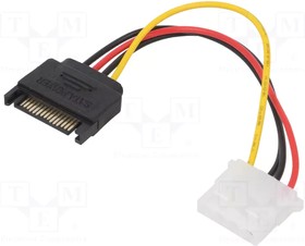 Фото 1/3 AK-CA-11, Кабель: питания SATA, Molex "мама", SATA "папа", 0,15м