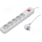 R5/SZ/15, Сетевой фильтр: защитный; Гнезда: 5; 250ВAC; 10А; Цвет: серый