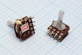 Фото 1/2 Резистор переменный поворотный сдвоенный 100 кОм, линейная B, длина 17мм, вал 6x25; №4581 B РПвр 100кx2\B\17мм\KC6x25\ F-16KGT1\[16GT5]