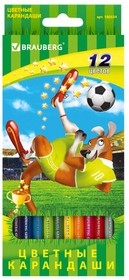 Фото 1/6 Карандаши цветные BRAUBERG "Football match", 12 цветов, заточенные, картонная упаковка, 180534