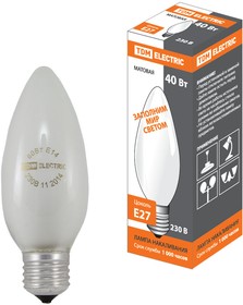 Лампа накаливания "Свеча матовая" 40 Вт-230 В-Е27 TDM
