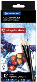 Фото 1/5 Карандаши цветные BRAUBERG "Artist line", 12 цветов, трехгранные, черный корпус, высшее качество, 180596