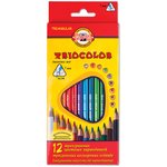 Карандаши цветные KOH-I-NOOR "Triocolor", 12 цветов, трехгранные ...