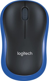 Фото 1/8 Мышь Logitech M186, оптическая, беспроводная, USB, черный и синий [910-004132]