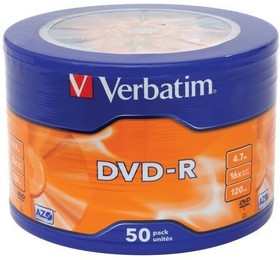 Фото 1/4 Диск DVD-R Verbatim 4.7Gb 16x AZO (50шт) (43731)