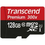 TS128GUSDU1, Memory Card, microSD, 128GB, 60MB/s, 60MB/s, Black / Red
