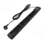 M9/50/CZ, Сетевой фильтр: защитный; Гнезда: 9; 250ВAC; 10А; Цвет: черный