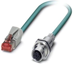 1406085, Assembled Ethernet cable - CAT5e - shielded - 2-pair - 26 AWG stranded (7-wire) - RAL 5021 (water blue) - M12 flu ...