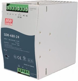 Фото 1/5 SDR-480-24, DIN Rail Power Supply, 94%, 24V, 20A, 480W, Adjustable