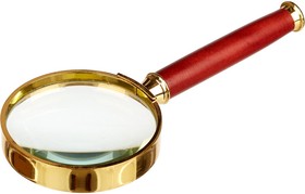 Фото 1/2 Лупа классическая, увеличение х5, диаметр 50мм, золото с коричневой ручкой