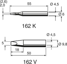 162KD/SB, 2.6 mm Chisel Soldering Iron Tip for use with Multitip C15, Tip 260
