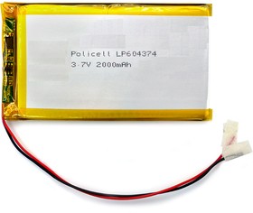 LP604374-PCM, Аккумулятор литий-полимерный (Li-Pol) 2000мАч 3.7В, с защитой, PoliCell, Китай | купить в розницу и оптом