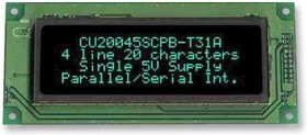 CU20045SCPB-T31B, ВЛ-индикатор, точечно-матричный, 4 x 20, 26мм x 90.4мм, параллельный / последовательный, 310мА