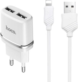 Фото 1/3 Зарядное устройство HOCO C12 Smart 2xUSB, 2.4А + USB кабель Lightning 8-pin, 1м (белый)