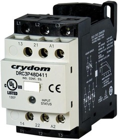 DRC3R40B400, Solid State Reversing Contactor - 90-140 VAC Control Voltage Range - 7.6 A Maximum Load Current - 400 VAC Operati ...