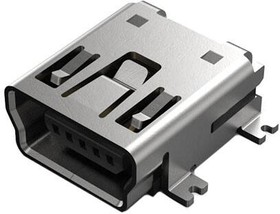 USB2066-05-RBHM- 15-STB-00-00-A, Разъем USB, Mini USB Типа B, USB 2.0, Гнездо, 5 вывод(-ов), Поверхностный Монтаж, Прямой Угол