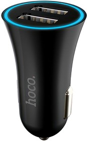 Фото 1/2 Автомобильное зарядное устройство HOCO UC204 2xUSB, 2.4А, LED (черный)