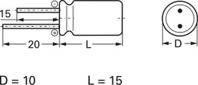 Electrolytic capacitor, 22 µF, 160 V (DC), ±20 %, radial, pitch 5 mm, Ø 10 mm
