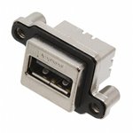 MUSBA111M0, Гнездо, USB A, MUSB, на панель, винтами, THT, угловой 90°, USB 2.0