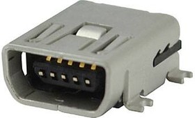 Фото 1/2 UJ2-MABH-1-SMT-TR, Conn Mini-USB Type AB F 5 POS 0.8mm Solder RA SMD 5 Terminal 1 Port T/R