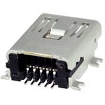UJ2-MBH-1-SMT-TR, Conn Mini USB 2.0 Type B F 5 POS 0.8mm Solder RA SMD 5 ...