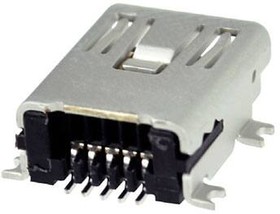 Фото 1/2 UJ2-MBH-1-SMT-TR, Conn Mini USB 2.0 Type B F 5 POS 0.8mm Solder RA SMD 5 Terminal 1 Port T/R