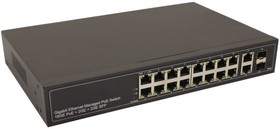 Фото 1/2 Управляемый L2 PoE коммутатор Gigabit Ethernet на 16 RJ45 PoE + 2 x RJ45 + 2 GE SFP портов. NS-SW-16G4G-PL