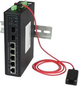 Промышленный управляемый(L2+) HiPoE коммутатор Gigabit Ethernet с 4GE PoE+2GE SFP, функция мониторинга темп/влаж/напряж
