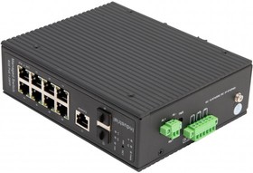 Фото 1/2 Промышленный управляемый(L2+) HiPoE коммутатор Gigabit Ethernet на 8GE PoE+2GE SFP, функция мониторинга темп/влаж/напряж