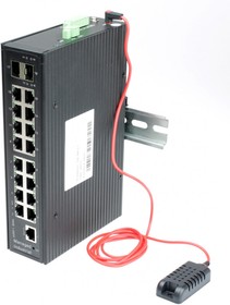 Фото 1/5 Промышленный управляемый(L2+) HiPoE коммутатор Gigabit Ethernet на 16GE PoE+2GE SFP, функция мониторинга темп/влаж/напряж